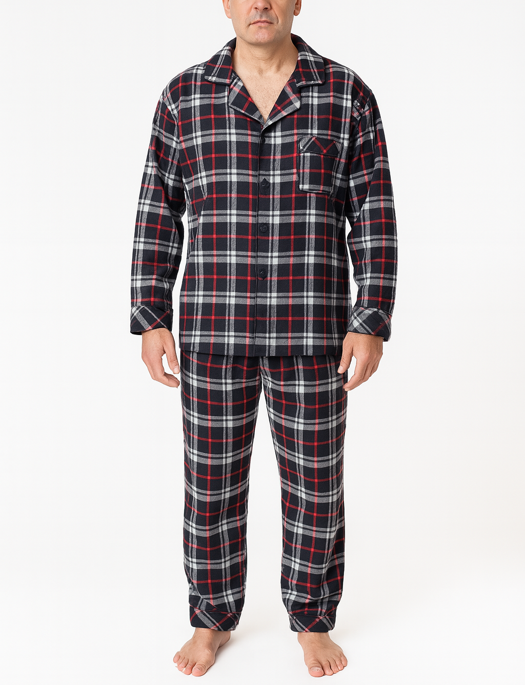 Mens Plus Size Flannelette Pyjamas 100% Cotton PJs Set Top Pants in Red Check