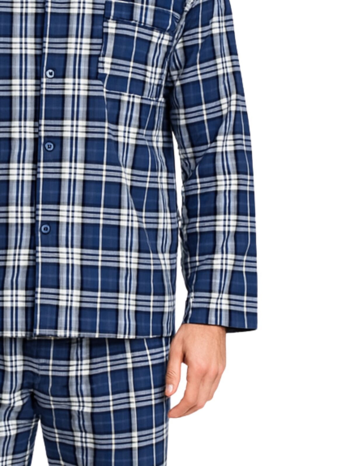 Mens Flannelette Pyjama Set Sleepwear Soft 100% Cotton PJs - Blue Check