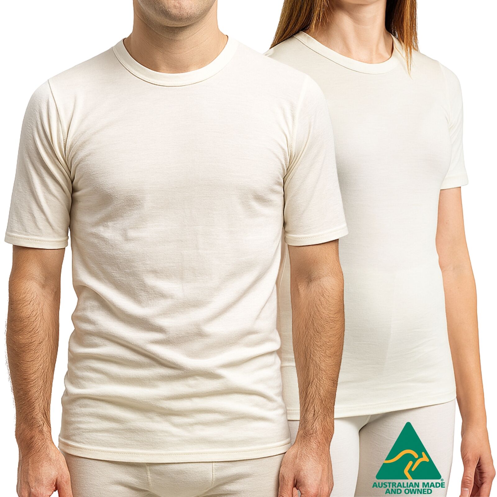 MERINO SKINS Crew Neck Short Sleeve T-Shirt Top 100% Wool Underwear Thermals in Natural - Medium (96cm)