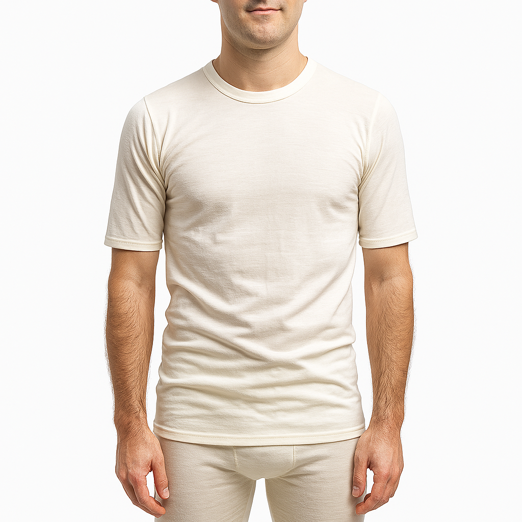 MERINO SKINS Crew Neck Short Sleeve T-Shirt Top 100% Wool Underwear Thermals in Natural - Medium (96cm)