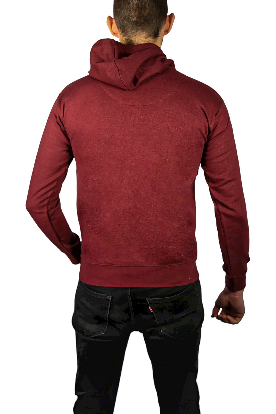 Adult Mens 100% Cotton Fleece Hoodie Jumper Pullover Sweater Warm Sweatshirt - Maroon/Burgundy - S