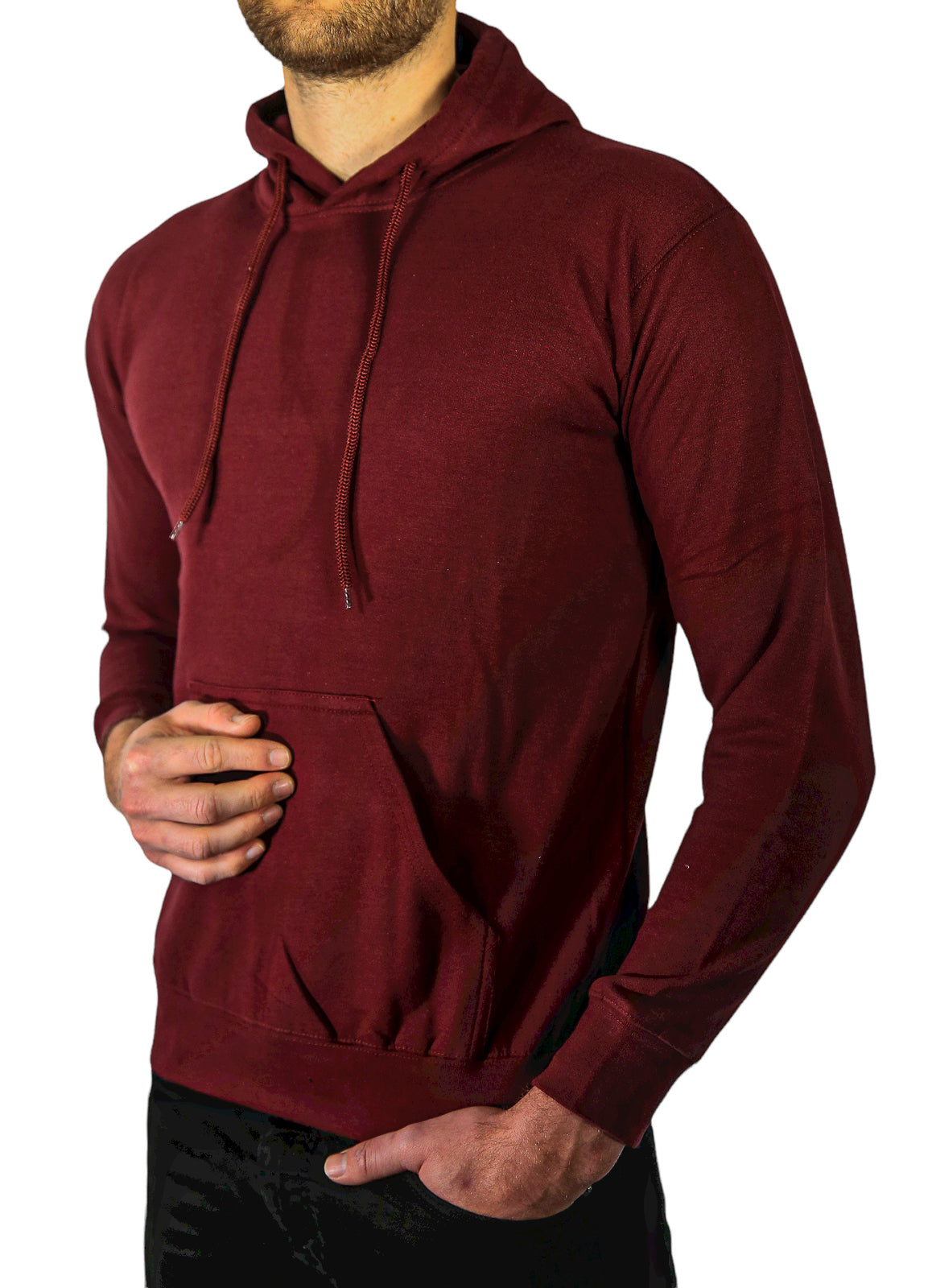 Adult Mens 100% Cotton Fleece Hoodie Jumper Pullover Sweater Warm Sweatshirt - Maroon/Burgundy - S