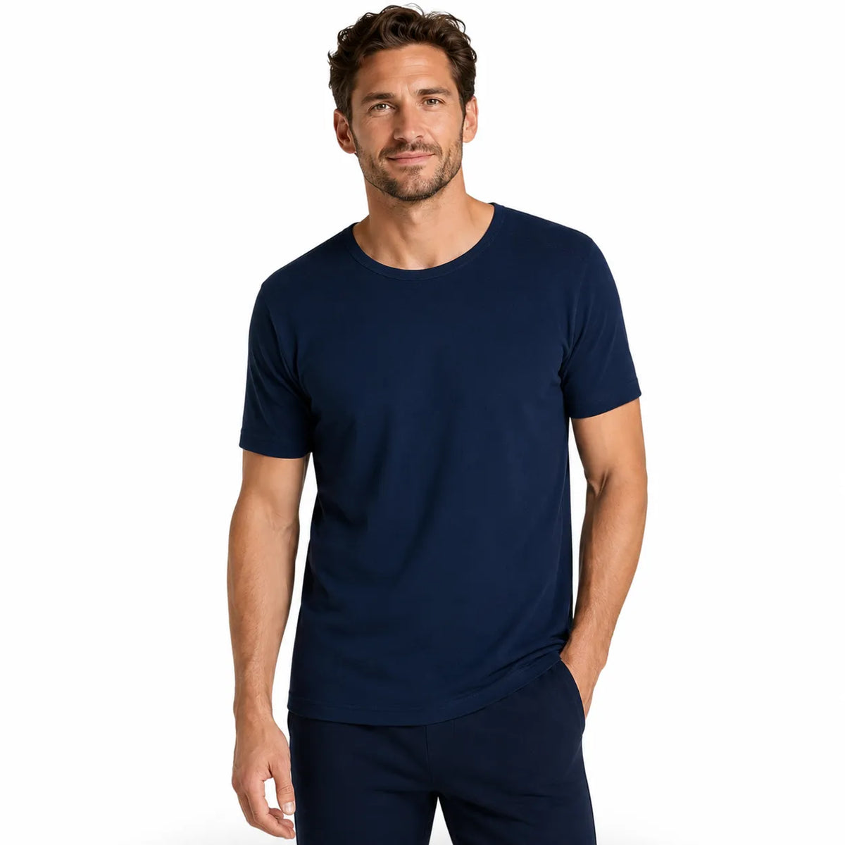Mens Thermal Short Sleeve Top Cotton Blend Baselayer Underwear T Shirt - Navy