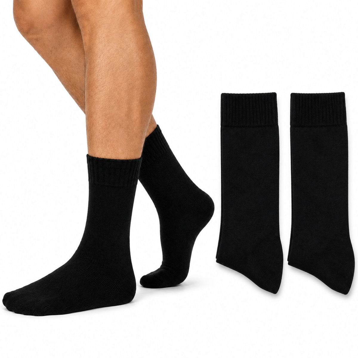 Merino Wool Mens Thermal Diabetic Socks Loose Top Circulation 2 Pairs - Black