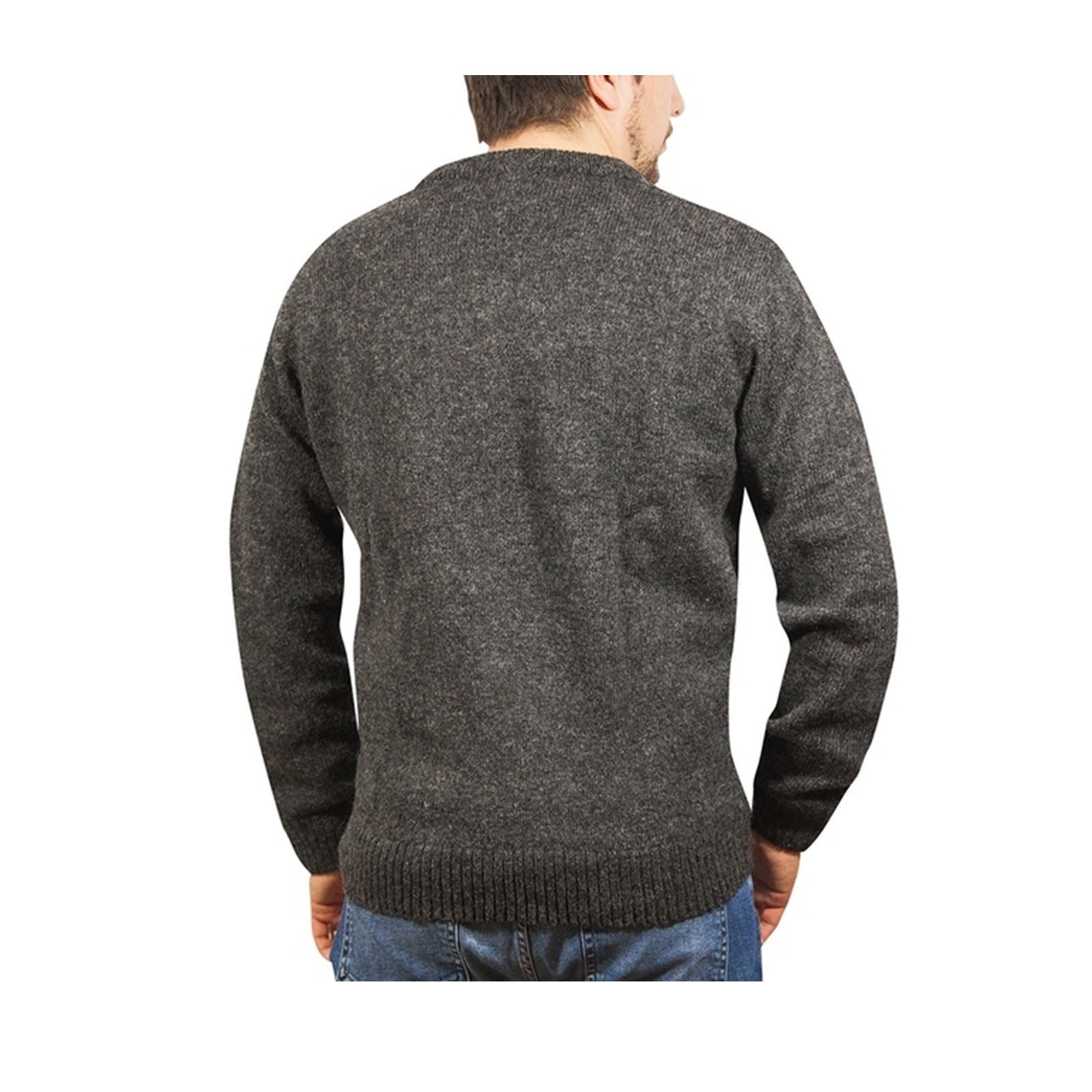 100% Shetland Ragg Wool V Neck Knit Jumper Pullover Mens Sweater Knitted - Charcoal - XXL