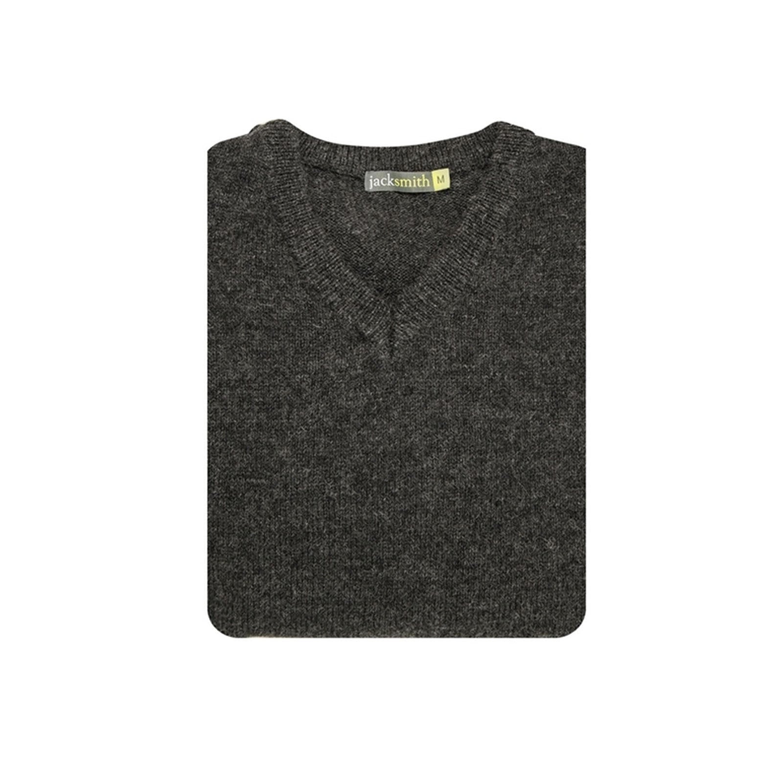 100% Shetland Ragg Wool V Neck Knit Jumper Pullover Mens Sweater Knitted - Charcoal - XXL