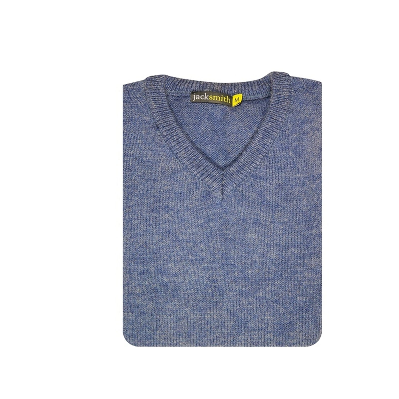 100% Shetland Ragg Wool V Neck Knit Jumper Pullover Mens Sweater Knitted - Sky - XL