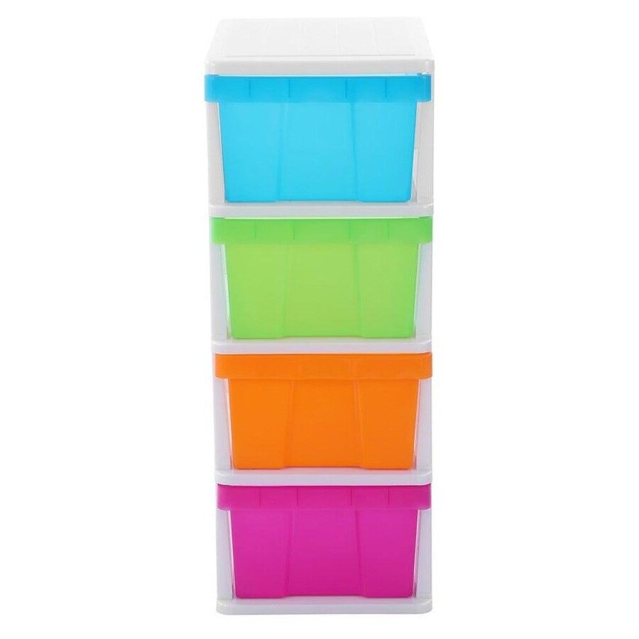 MEGA 4 Tier Drawer Storage Shelf Unit Organiser Plastic Level Office Cabinet in Coloured