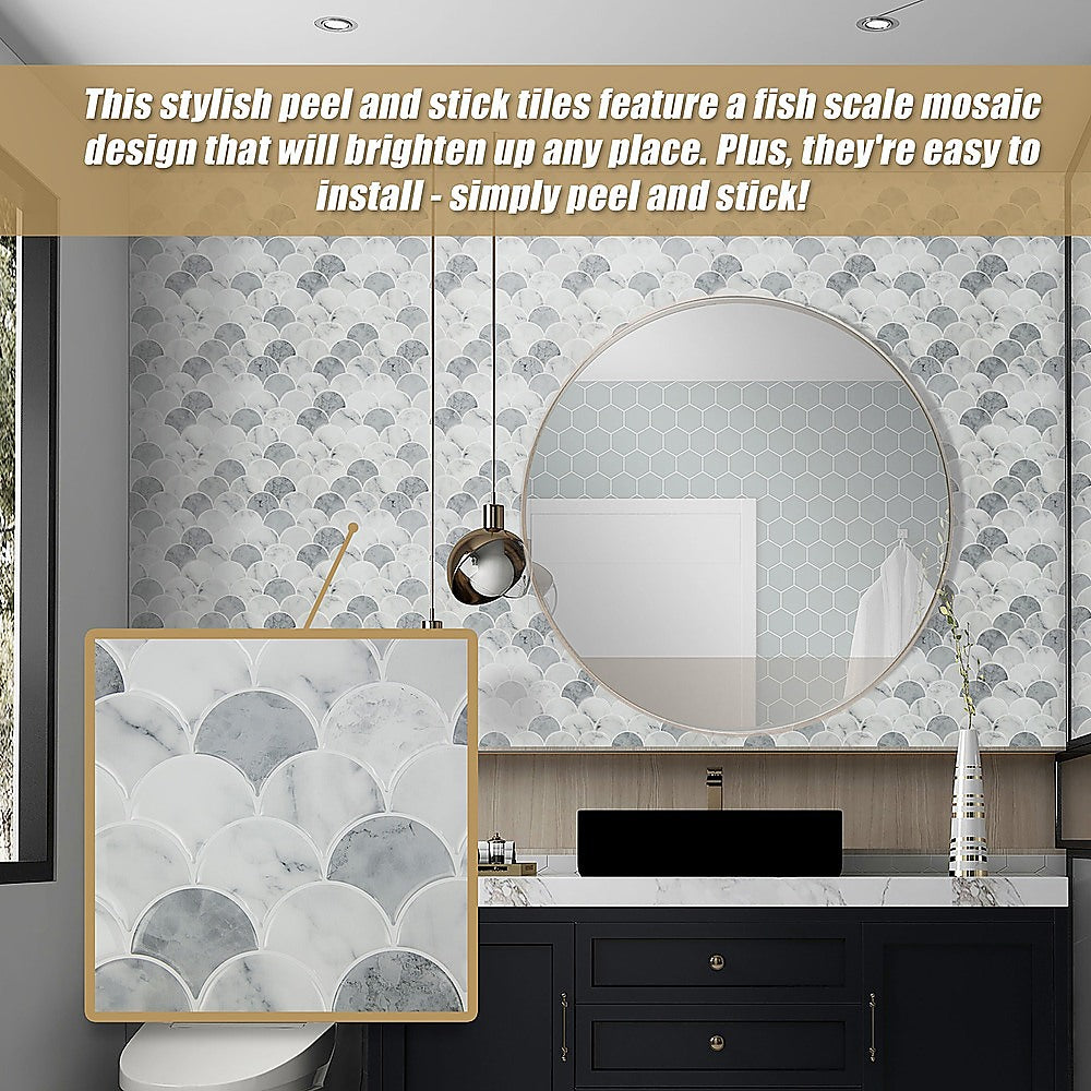 Tiles 3D Peel and Stick Wall Tile Fish Scale Mosaic 10 Sheets