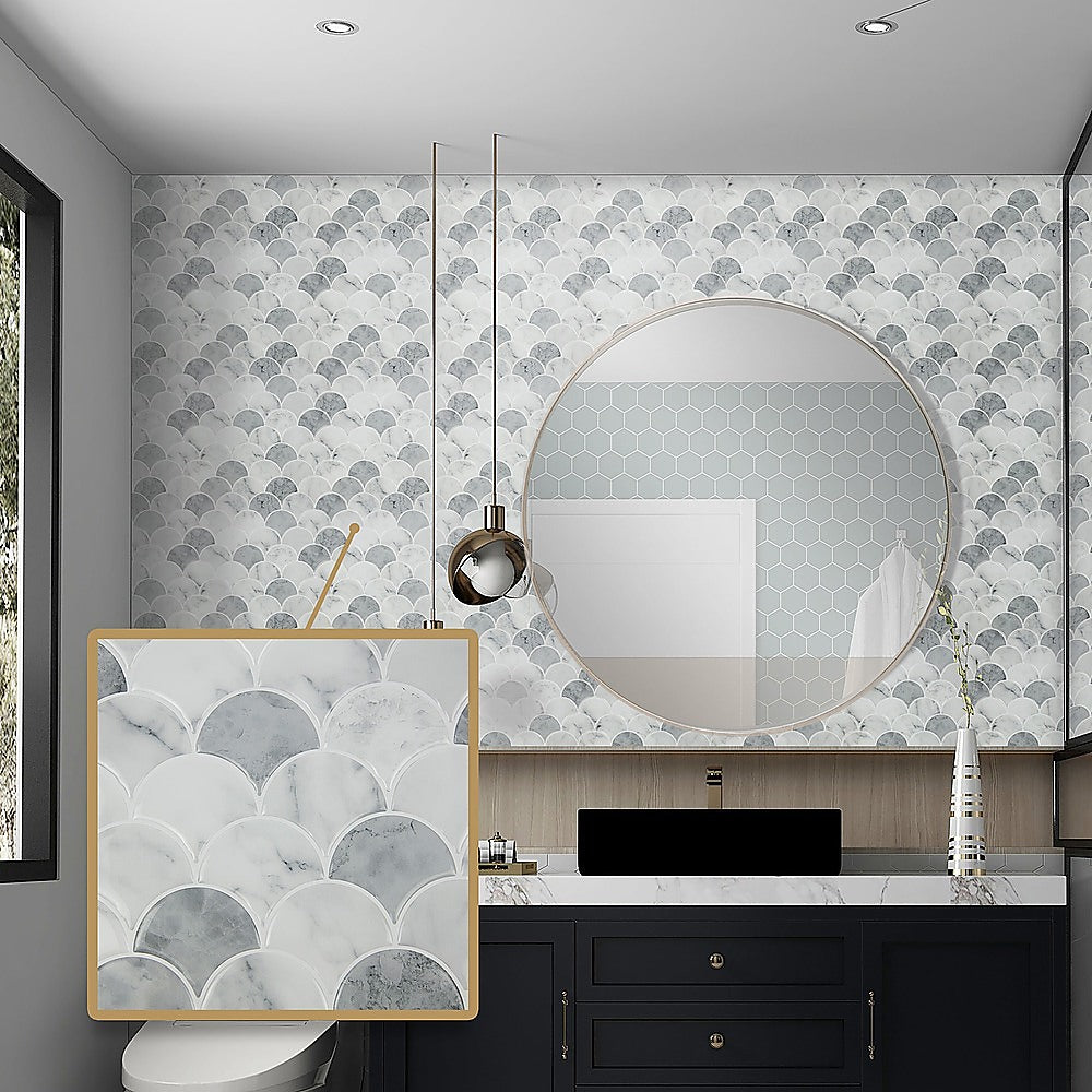 Tiles 3D Peel and Stick Wall Tile Fish Scale Mosaic 10 Sheets