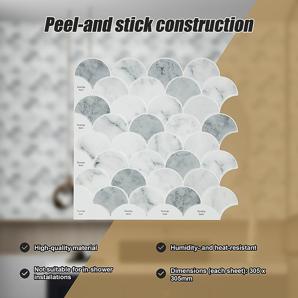 Tiles 3D Peel and Stick Wall Tile Fish Scale Mosaic 10 Sheets