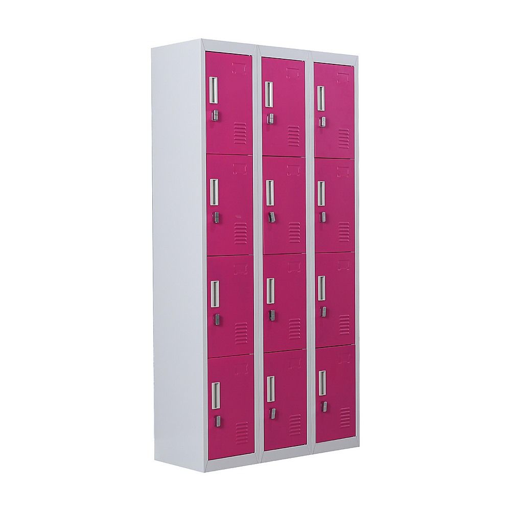 12-Door Steel Locker – Grey with Pink Door, Padlock-operated