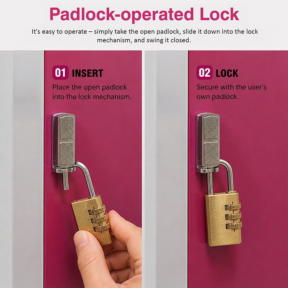 12-Door Steel Locker – Grey with Pink Door, Padlock-operated
