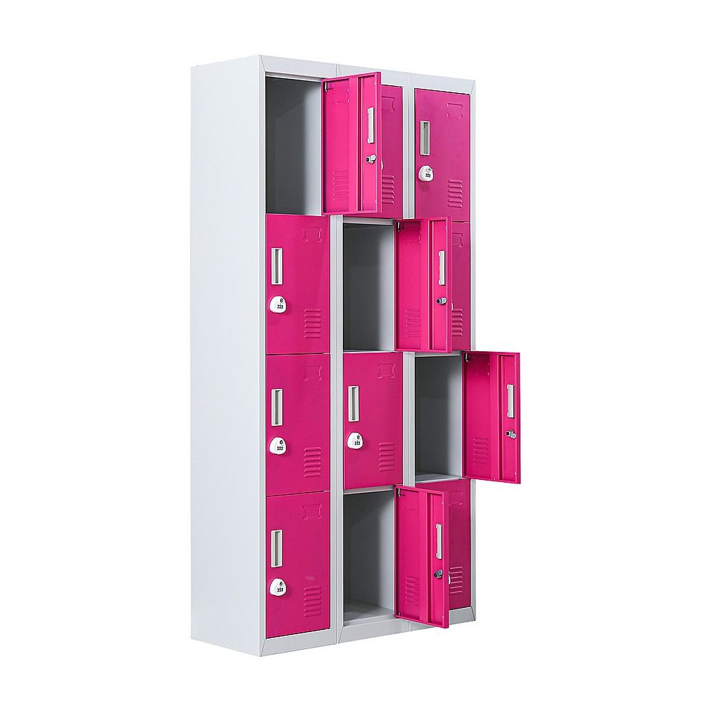 12-Door Steel Locker – Grey with Pink Door, 3-Digit Combination Lock