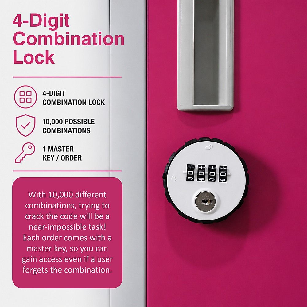 12-Door Steel Locker – Grey with Pink Door, 4-Digit Combination Lock