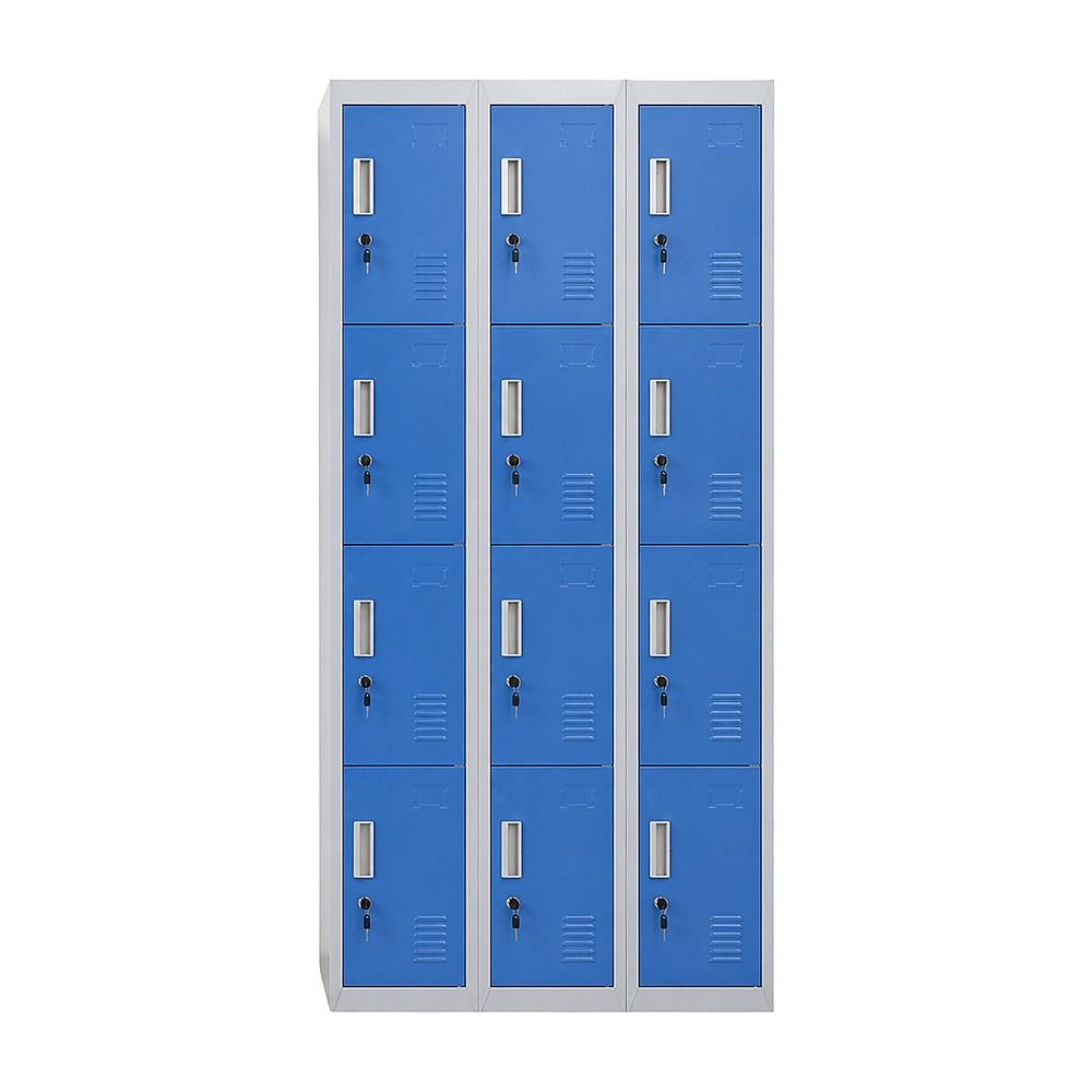 12-Door Steel Locker – Grey with Blue Door, Standard Lock with 2 Keys