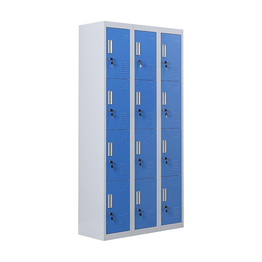 12-Door Steel Locker – Grey with Blue Door, Standard Lock with 2 Keys