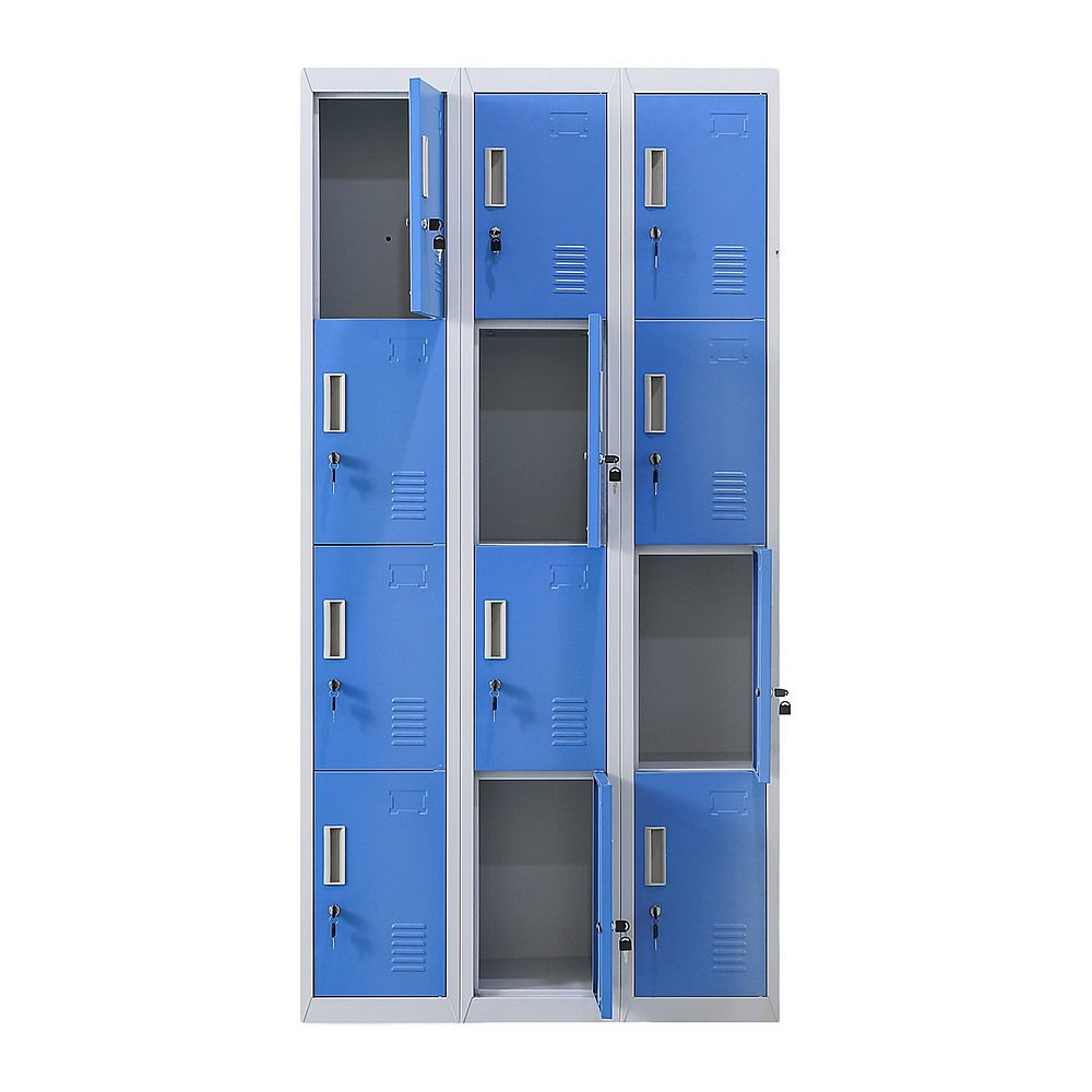12-Door Steel Locker – Grey with Blue Door, Standard Lock with 2 Keys