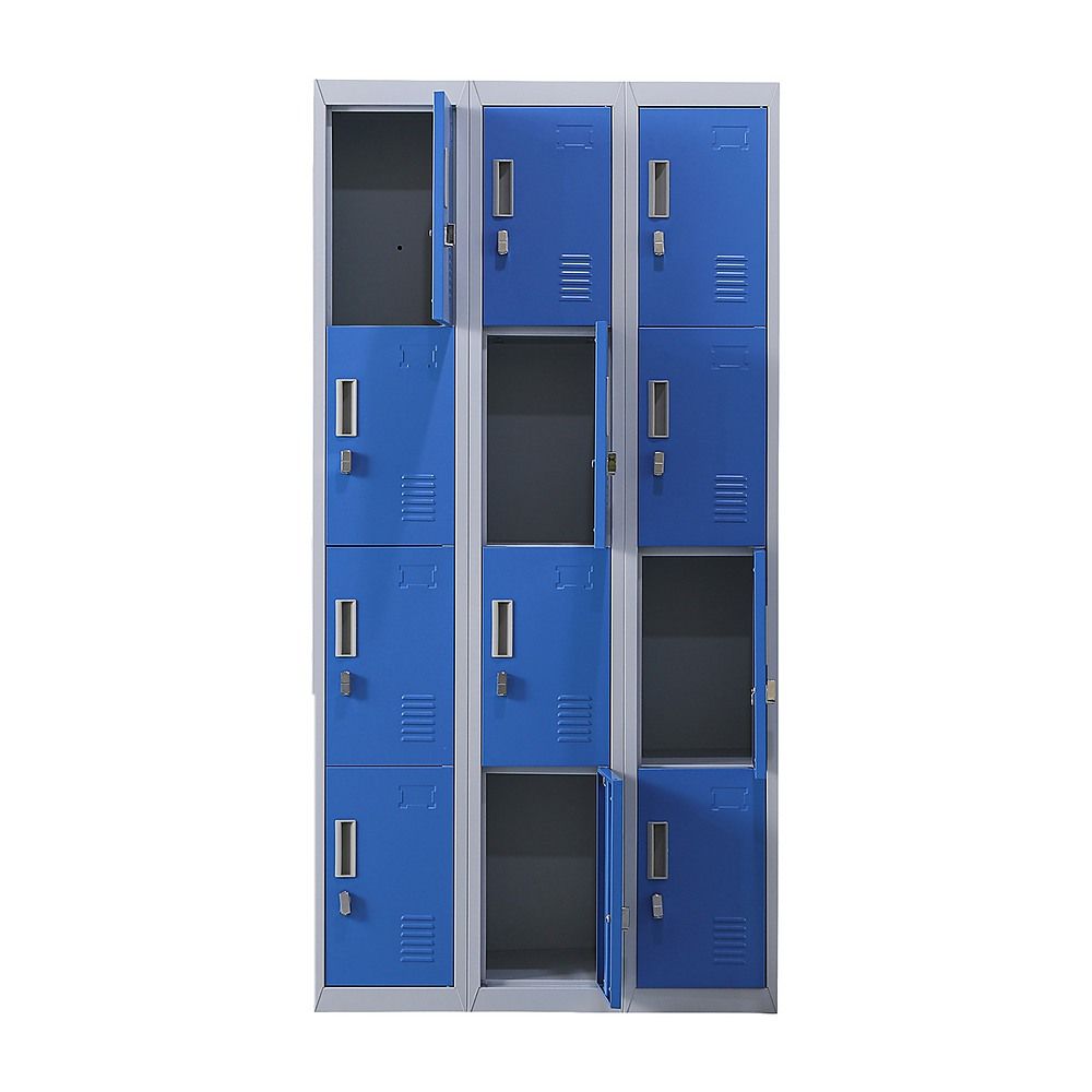12-Door Steel Locker – Grey with Blue Door, Padlock-operated