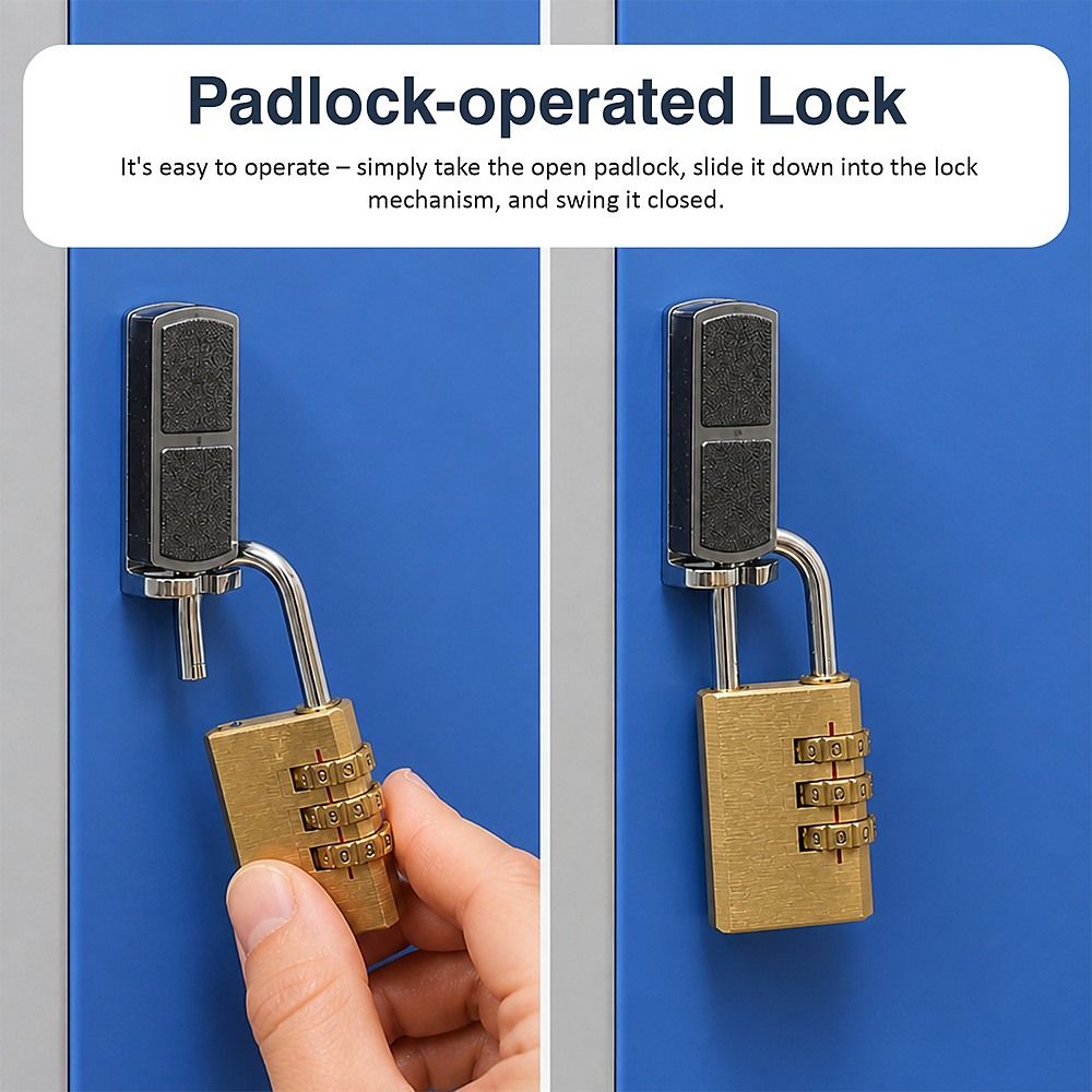 12-Door Steel Locker – Grey with Blue Door, Padlock-operated