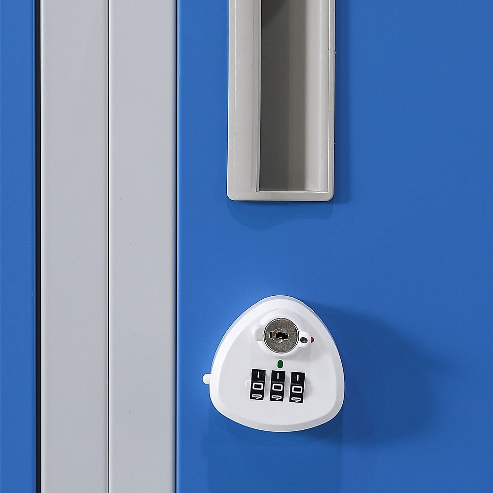 12-Door Steel Locker – Grey with Blue Door, 3-Digit Combination Lock