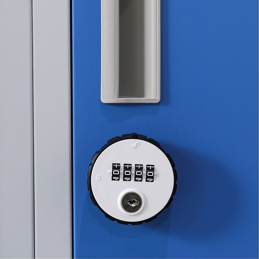 12-Door Steel Locker – Grey with Blue Door, 4-Digit Combination Lock