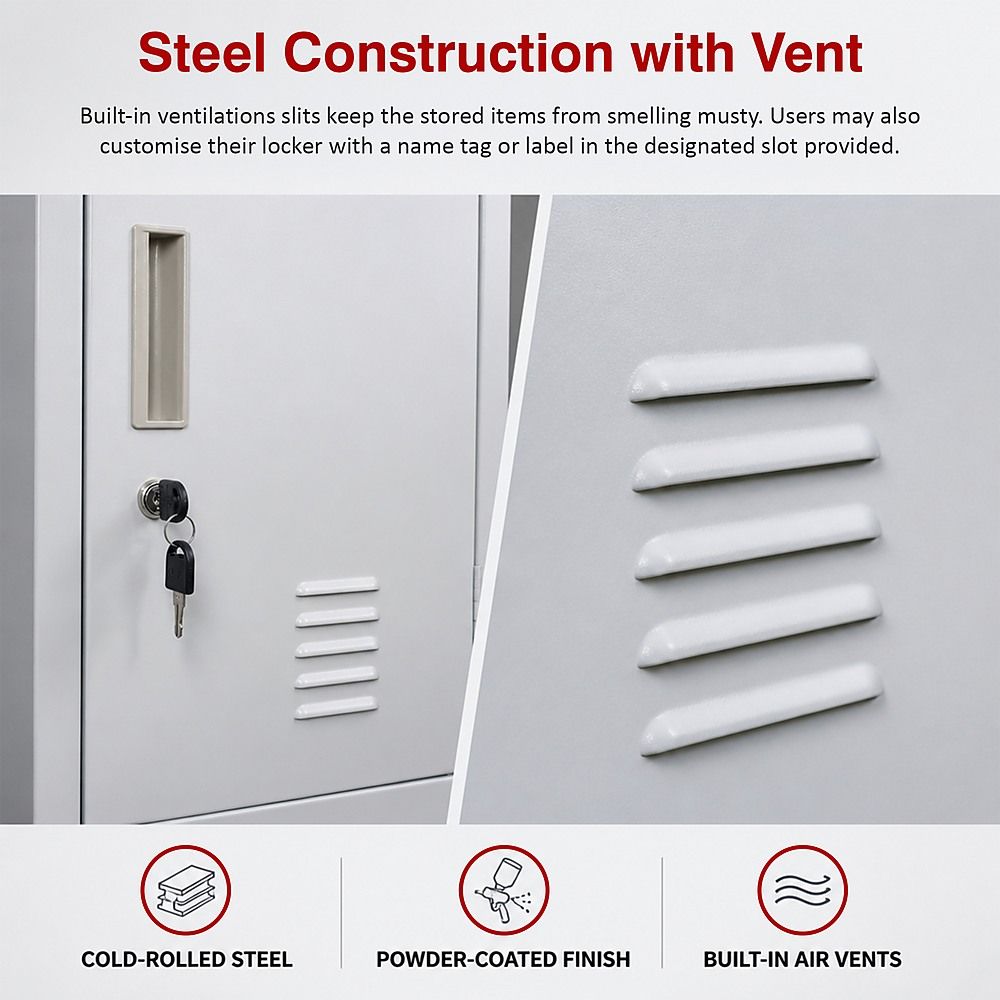 12-Door Steel Locker – Grey, Standard Lock with 2 Keys
