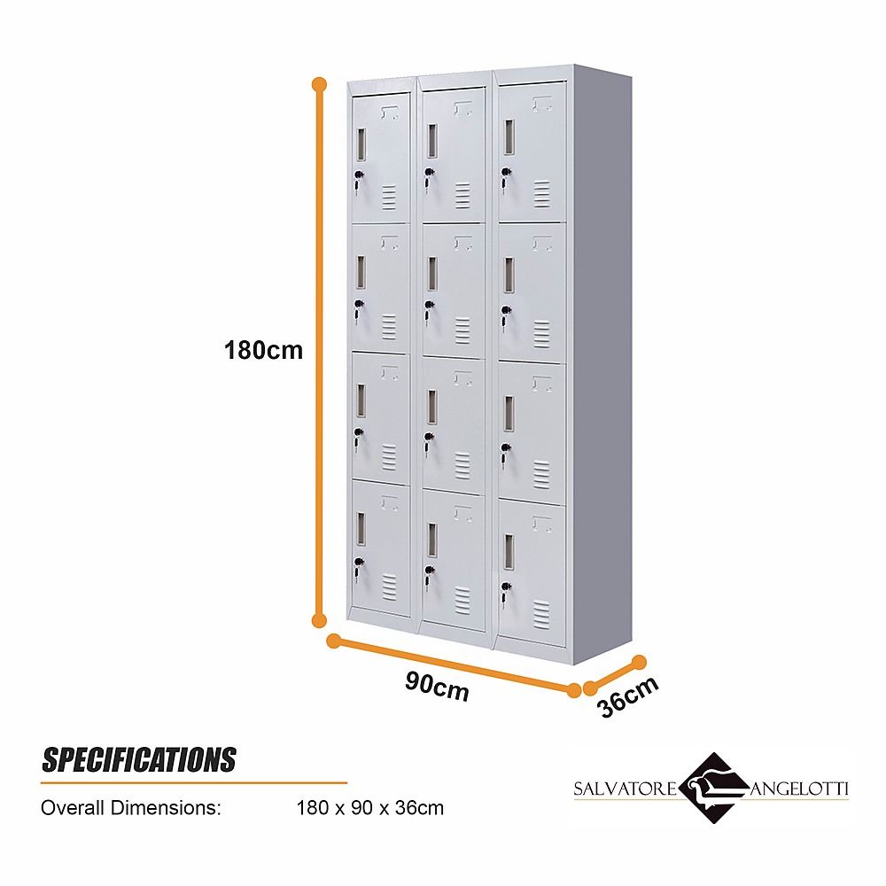 12-Door Steel Locker – Grey, Standard Lock with 2 Keys