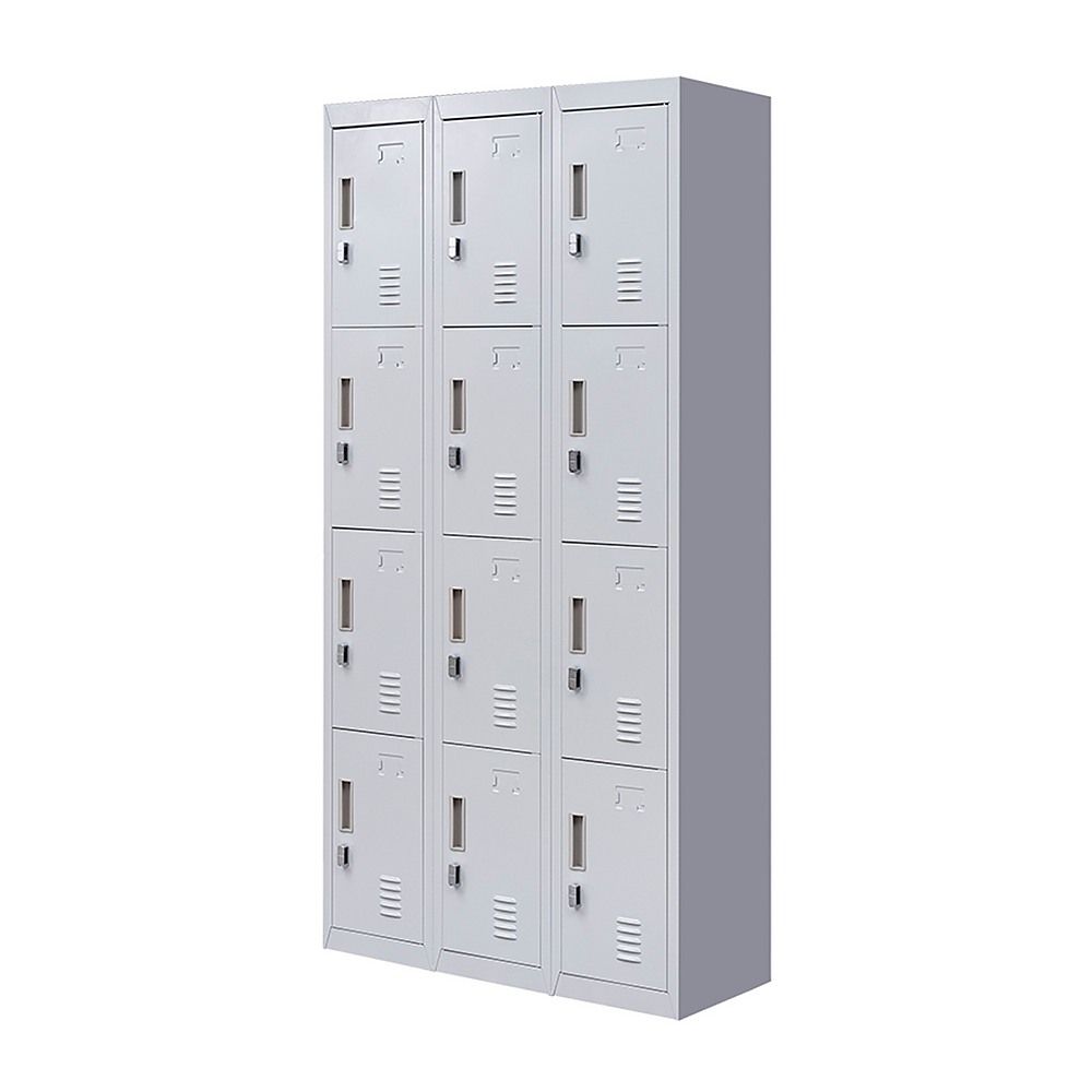 12-Door Steel Locker – Grey, Padlock-operated
