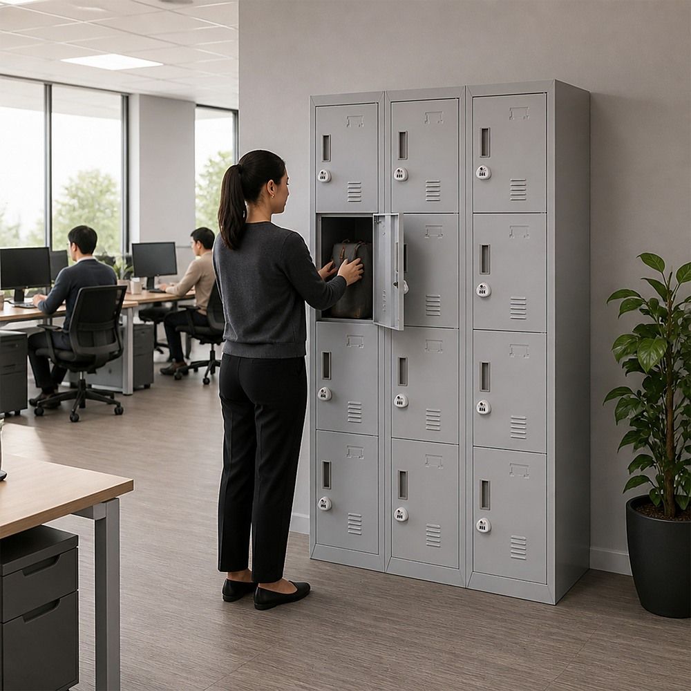 12-Door Steel Locker – Grey, 3-Digit Combination Lock