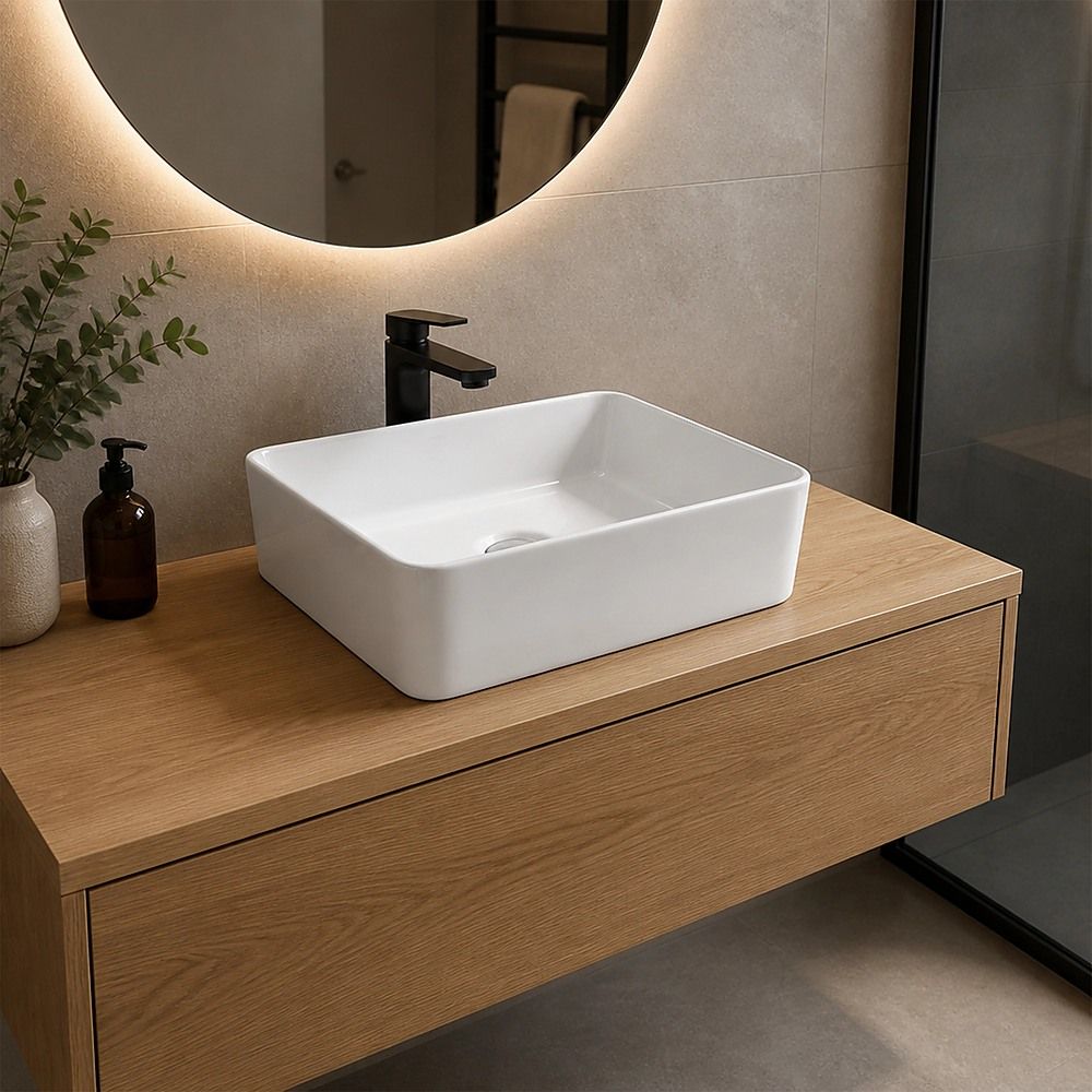 48cm Ceramic Above Counter Bathroom Basin Square Vanity Sink Countertop Wash Basin White