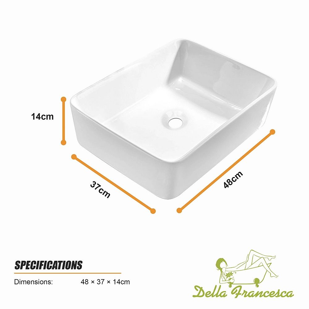 48cm Ceramic Above Counter Bathroom Basin Square Vanity Sink Countertop Wash Basin White
