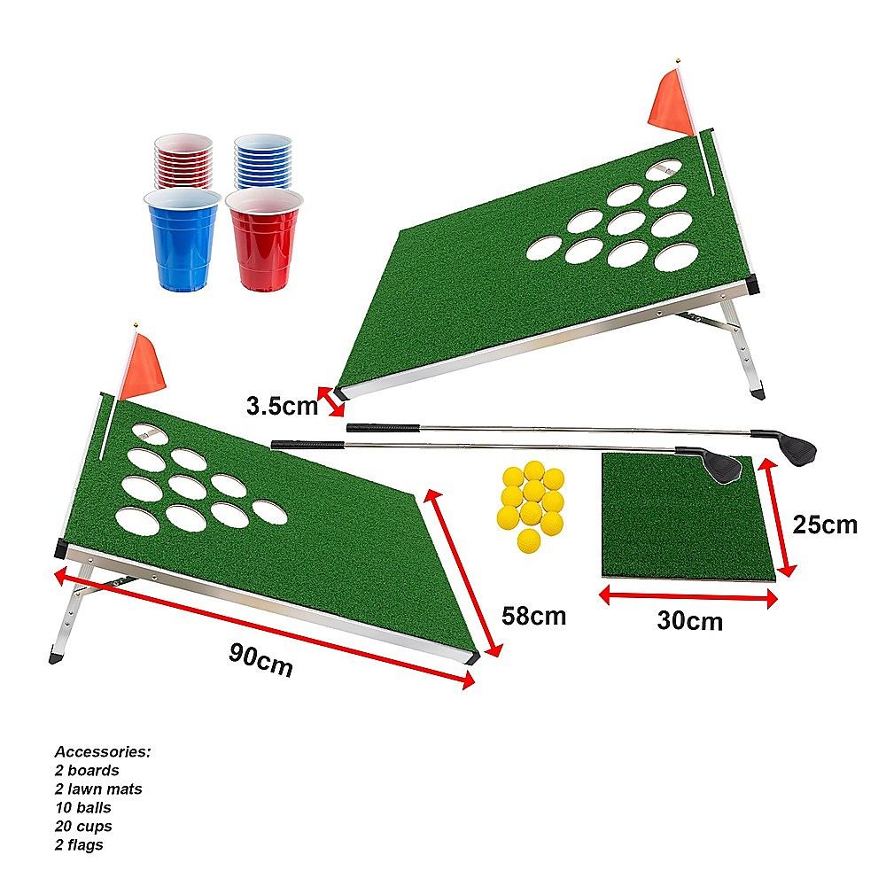Golf Cornhole Game With Chipping Mats, Golf Balls, Putters
