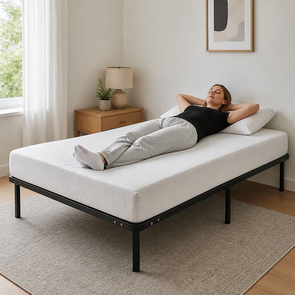 Metal Bed Frame for Single Mattress – Black Powder-Coated Steel Base