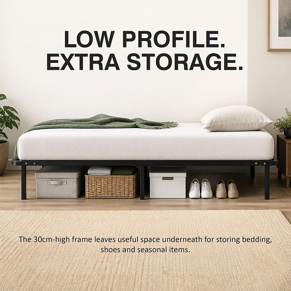 Metal Bed Frame for Single Mattress – Black Powder-Coated Steel Base