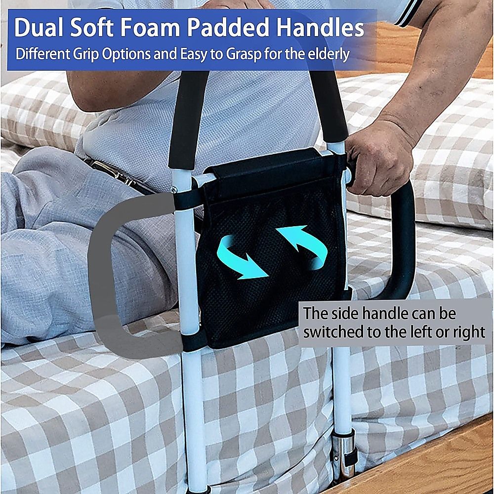 Adjustable Bed Rail – Bedside Handle with Storage Pocket & Safety Strap
