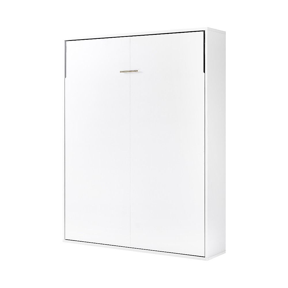 Queen Wall Bed in White Gloss – Space Saving Murphy Bed Kit with Black Door Handle