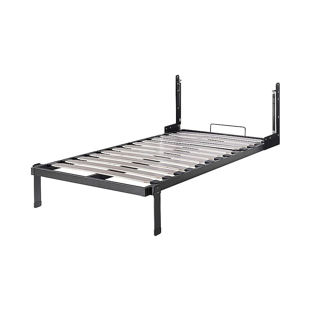 Single Wall Bed in White Gloss – Space Saving Murphy Bed Kit with Black Door Handle