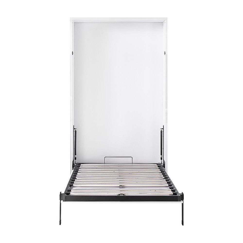 King-single Wall Bed in White Gloss – Space Saving Murphy Bed Kit with Silver Door Handle