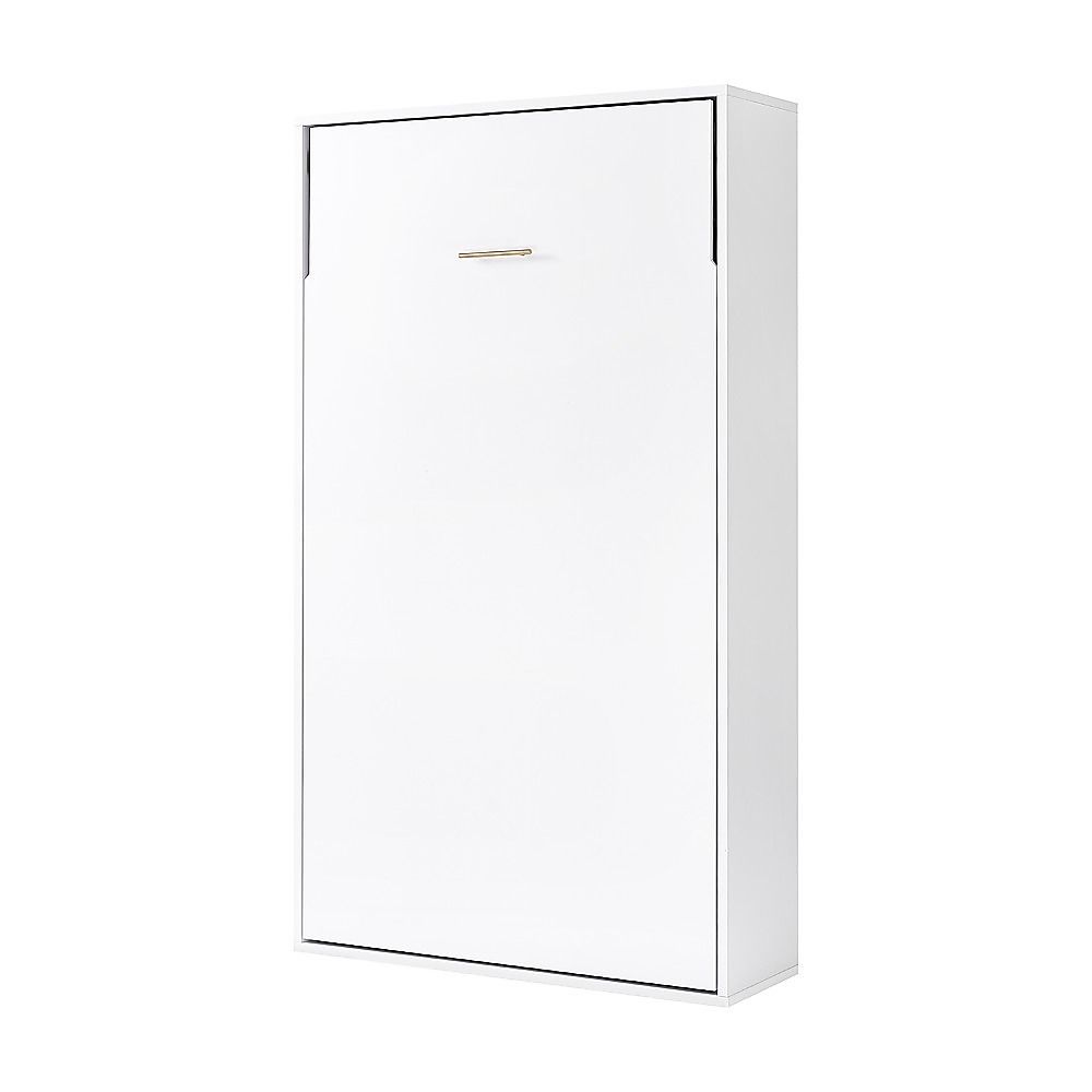 King-single Wall Bed in White – Space Saving Murphy Bed Kit with Black Door Handle