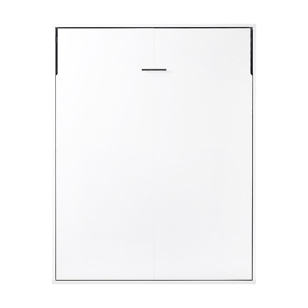 Queen Wall Bed in White – Space Saving Murphy Bed Kit with Black Door Handle
