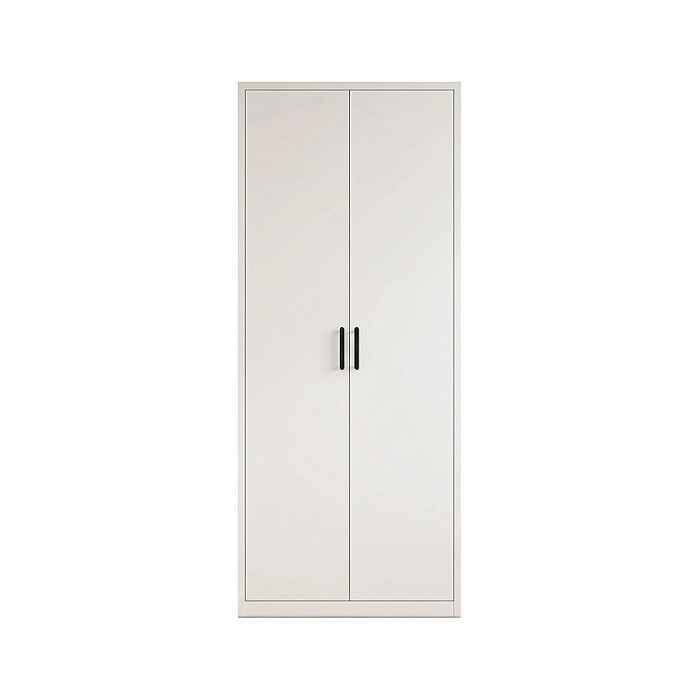 80x200cm 2-Door White Steel Hanging Wardrobe with Black Handle Storage Cabinet