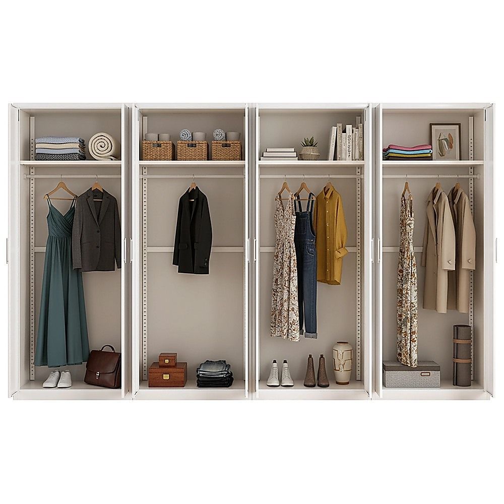 320x200cm 8-Door White Steel Hanging Wardrobe with White Handle Storage Cabinet