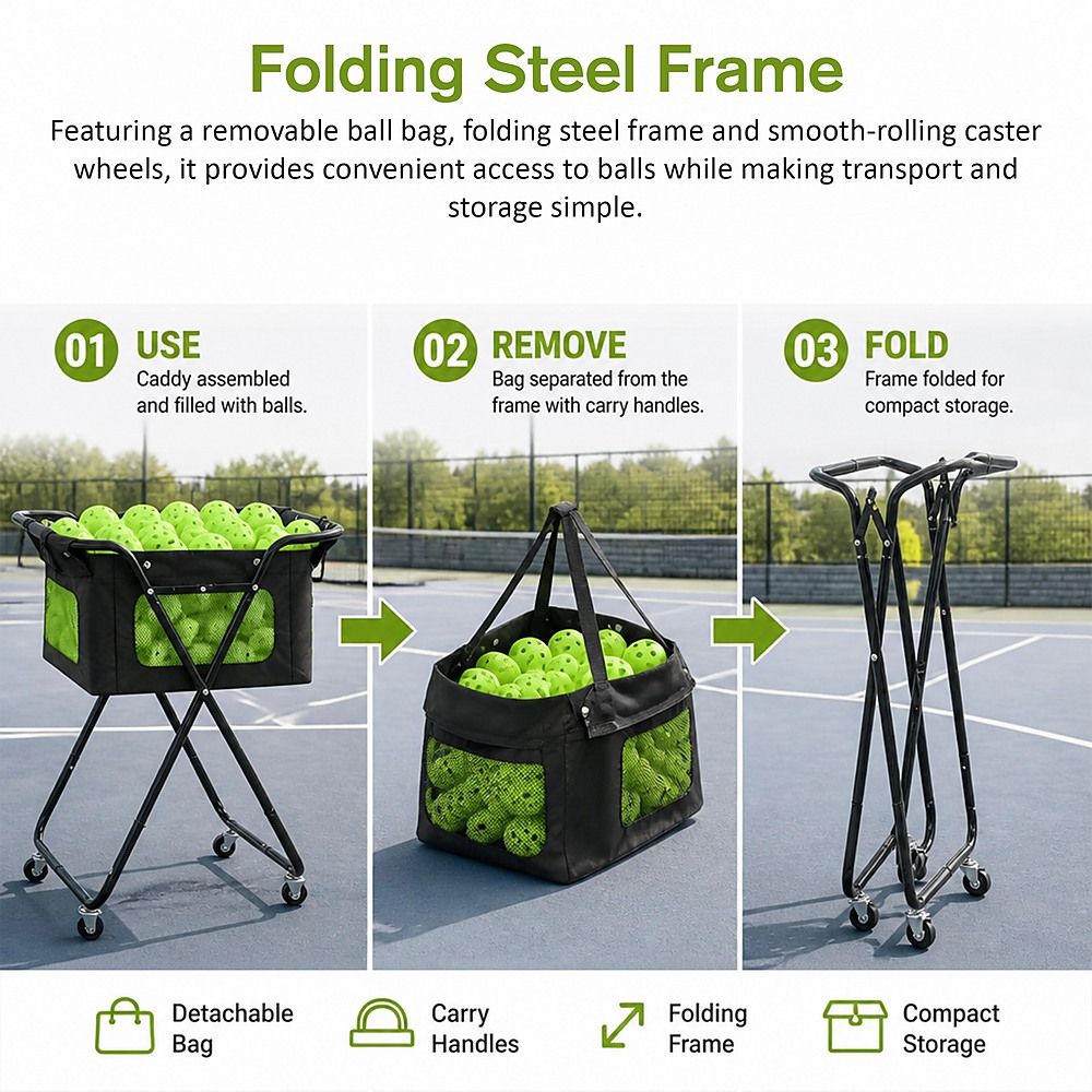 Ball Caddy with Wheels Portable Cart Holds 140 Pickleballs or 175 Tennis Balls