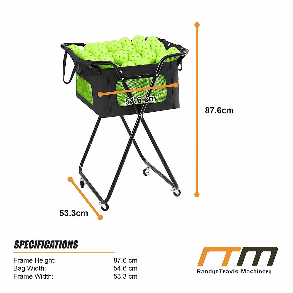 Ball Caddy with Wheels Portable Cart Holds 140 Pickleballs or 175 Tennis Balls