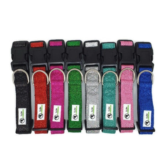 Bling Glitter Overlay Nylon Dog Collar Breakaway Buckle X-Small Silver