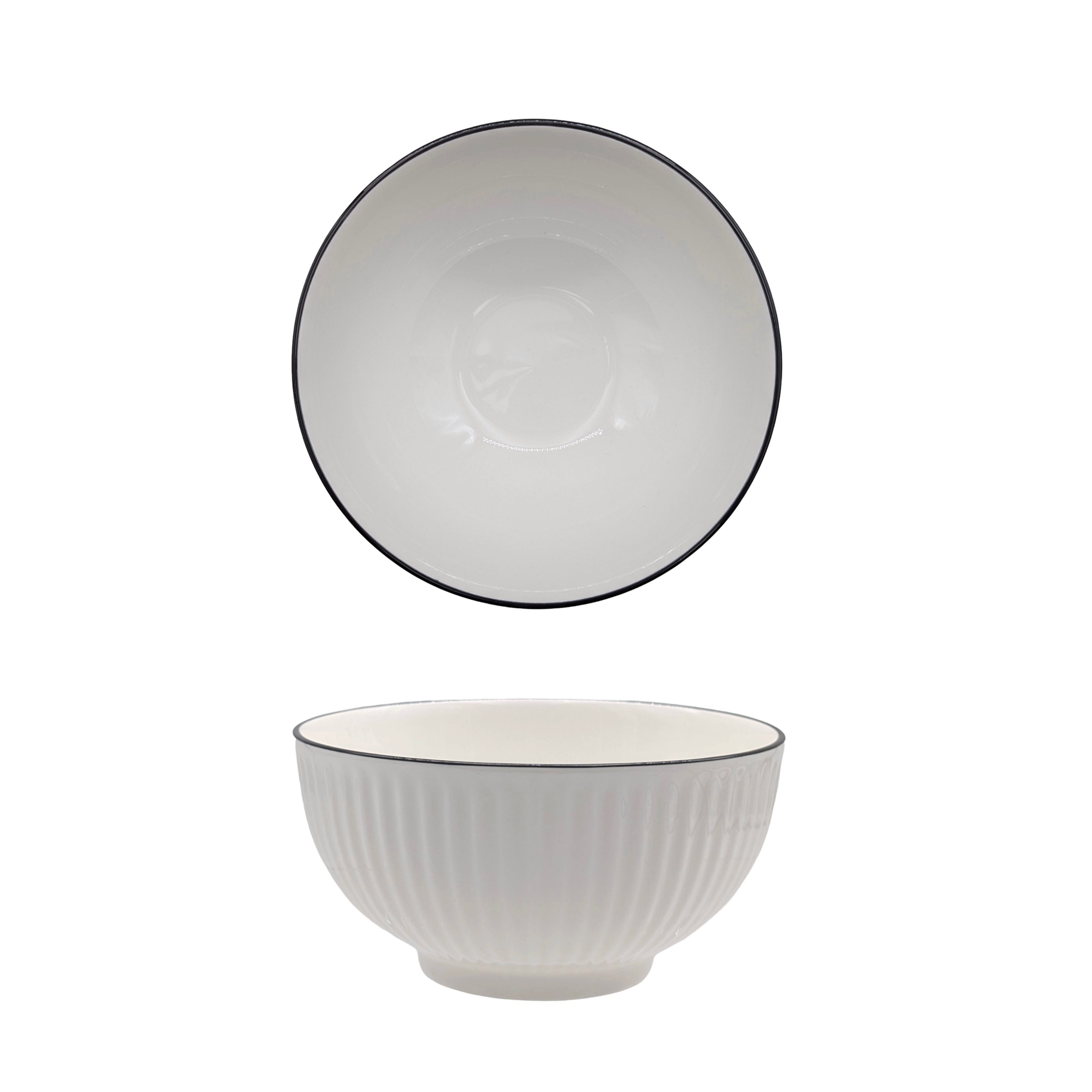 bulk 24 Sorrento Porcelain Embossed Bowl w Black Rim 6.5'' 16cm