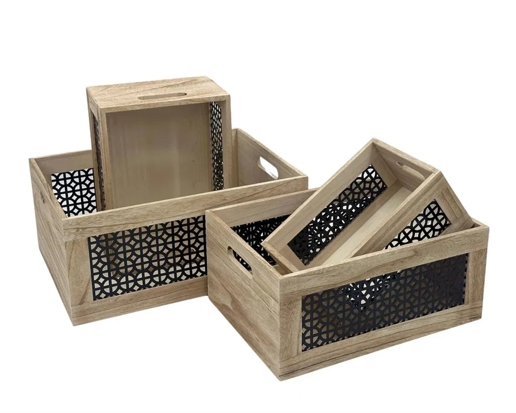 Bulk 4 Paulownia Wood Crate Black s/4 40x30x18cmh