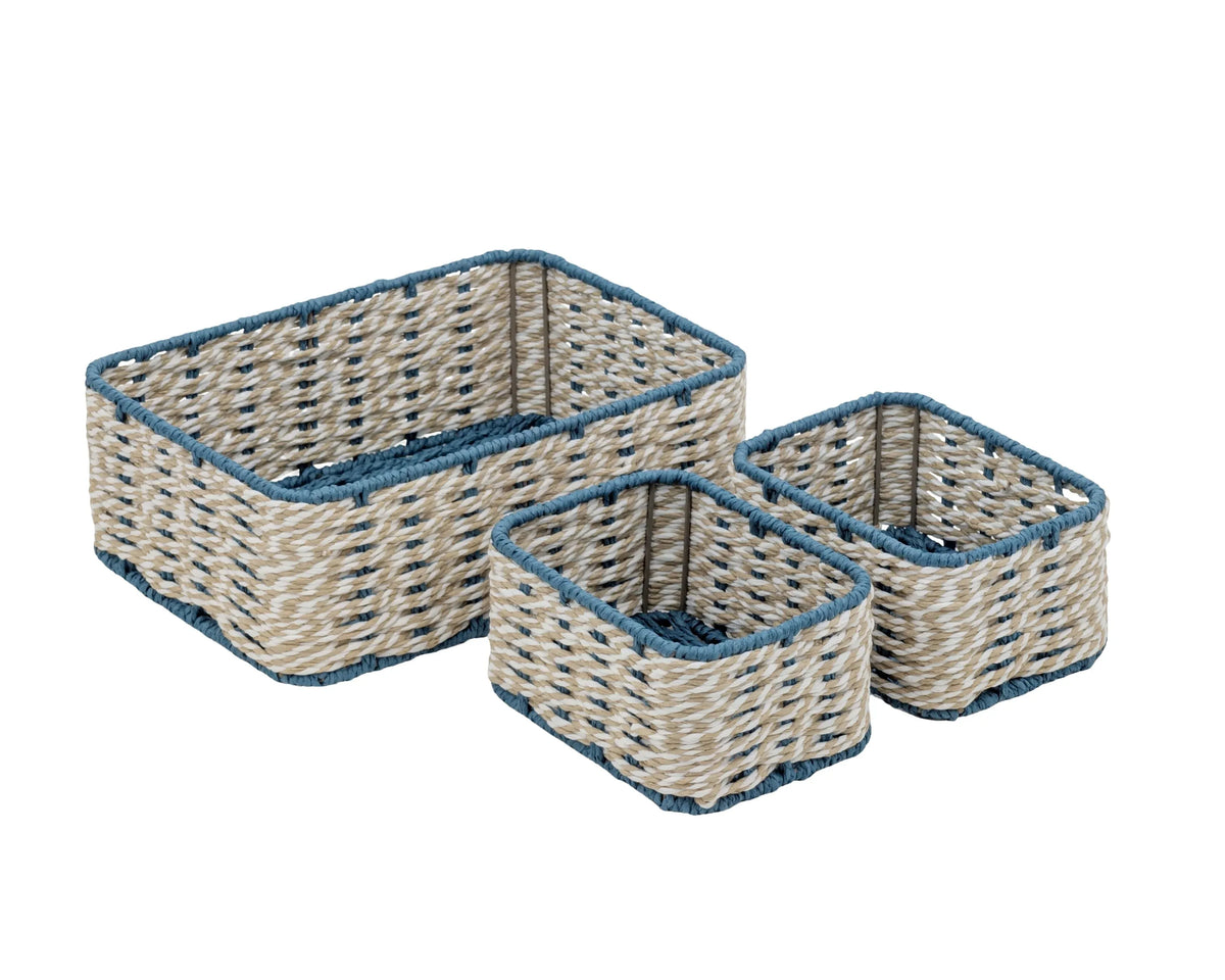 Bulk 4 Blue & Natural Paper Rope Storage Basket s/3 32x23x12h