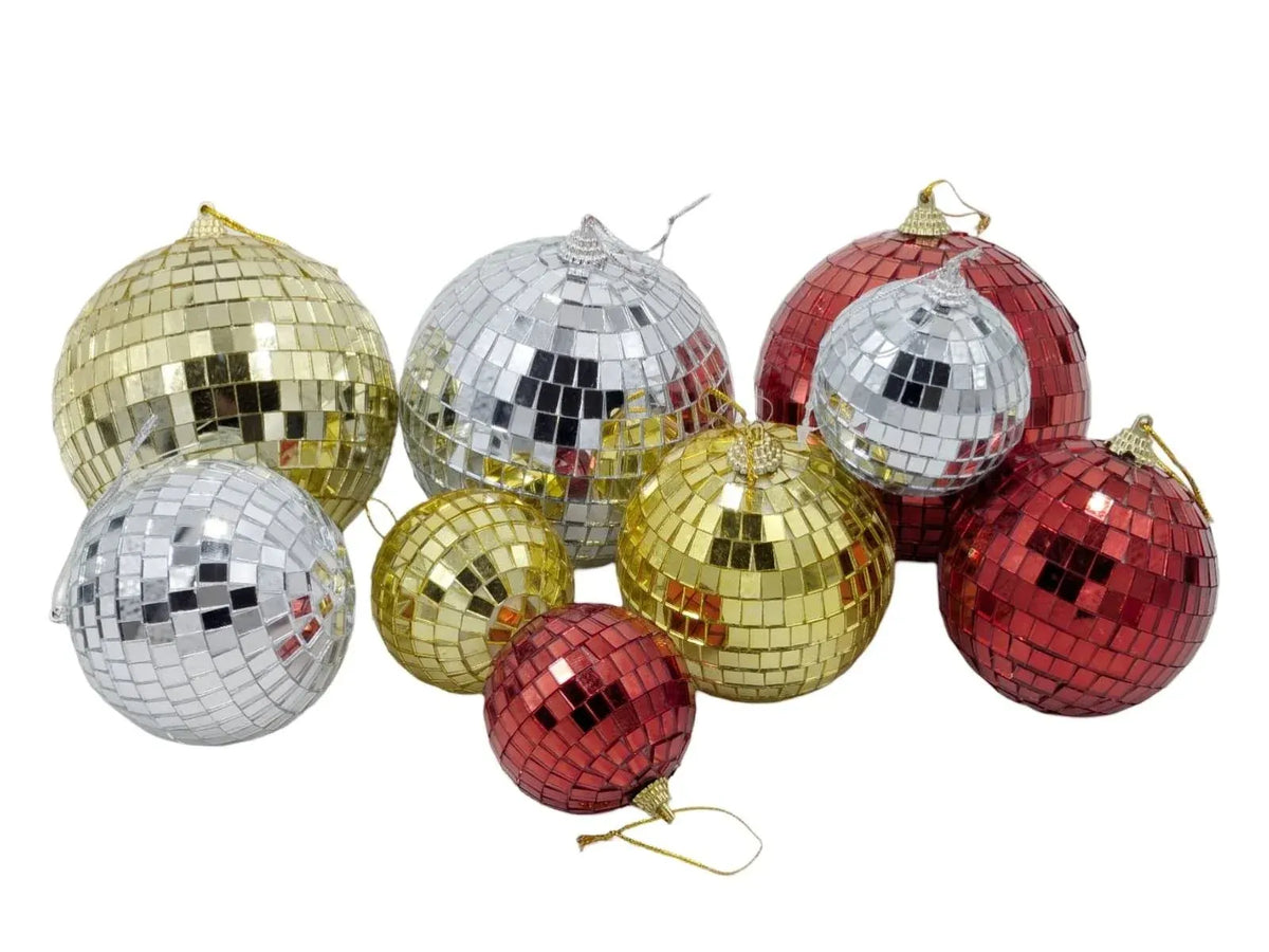 Bulk 24 Xmas Mirror Ball Hanger 9.8cm 3 Asst